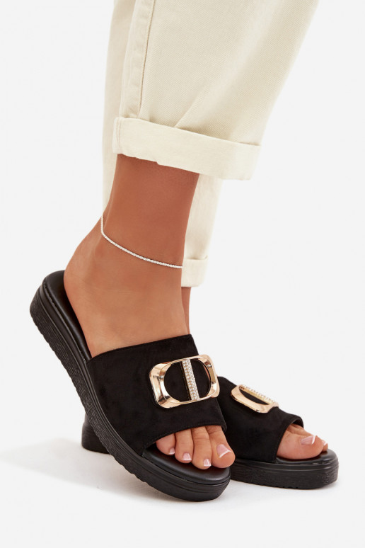 Women's Black Slippers With Gold Detail Elmera