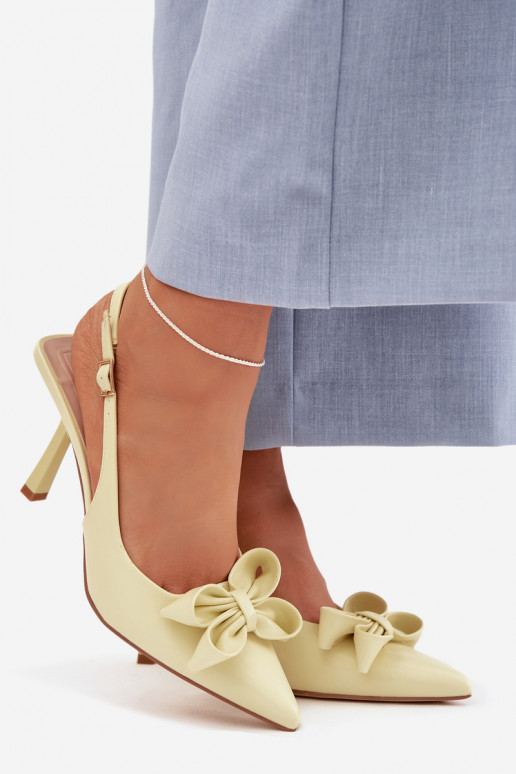 Women's High Heeled Sandals With Bow Yellow Jonera