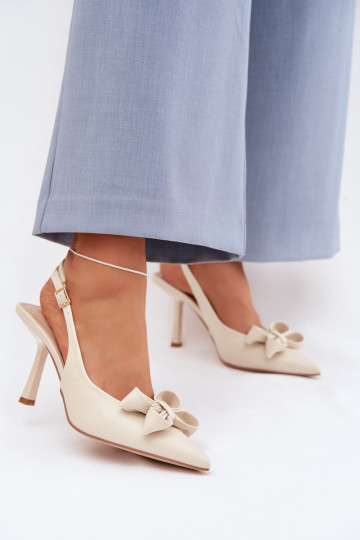 Women's High Heel Sandals With Bow Beige Jonera 2