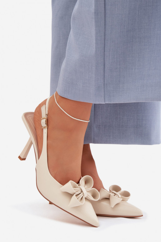 Women's High Heel Sandals With Bow Beige Jonera