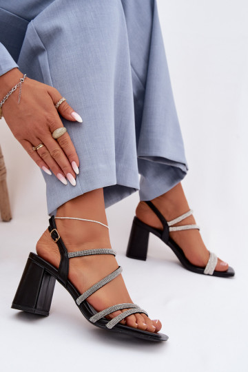 Women's Block Heel Sandals With Straps And Rhinestones Brelia