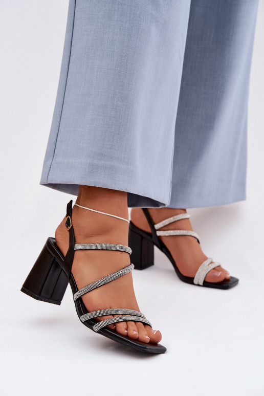 Women's Block Heel Sandals With Straps And Rhinestones Brelia