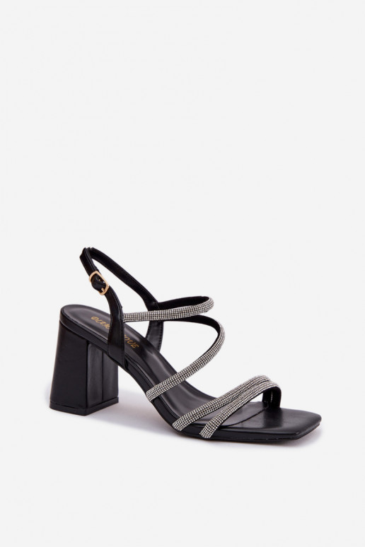Sandały Damskie Na SłupkuwithPaskami I Cyrkoniami Czarne Brelia