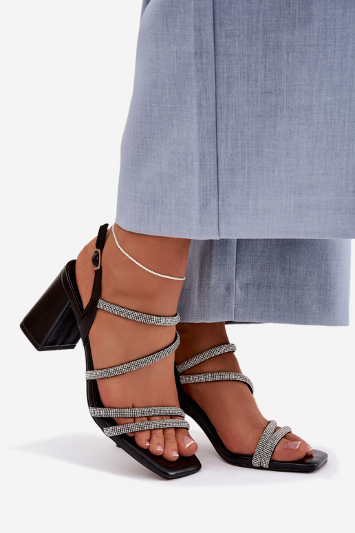 Women's Block Heel Sandals With Straps And Rhinestones Brelia