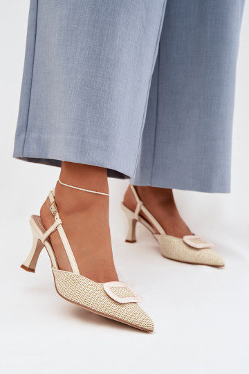 Women's High Heel Sandals With Decorative Element Beige Eslina