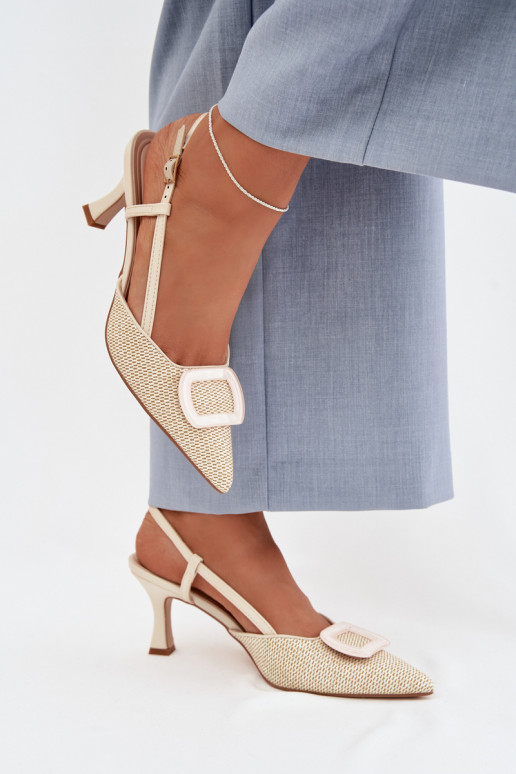 Women's High Heel Sandals With Decorative Element Beige Eslina