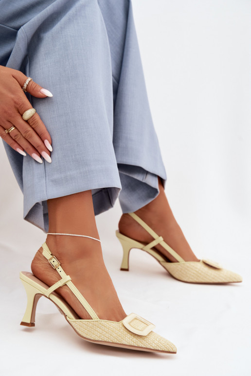 Sandały Damskie Na ObcasiewithOzdobnym Elementem Żółte Eslina