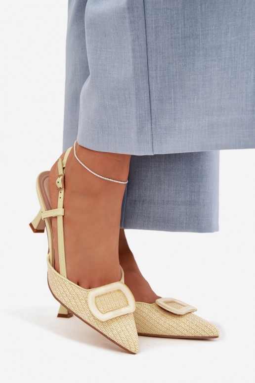 Sandały Damskie Na ObcasiewithOzdobnym Elementem Żółte Eslina
