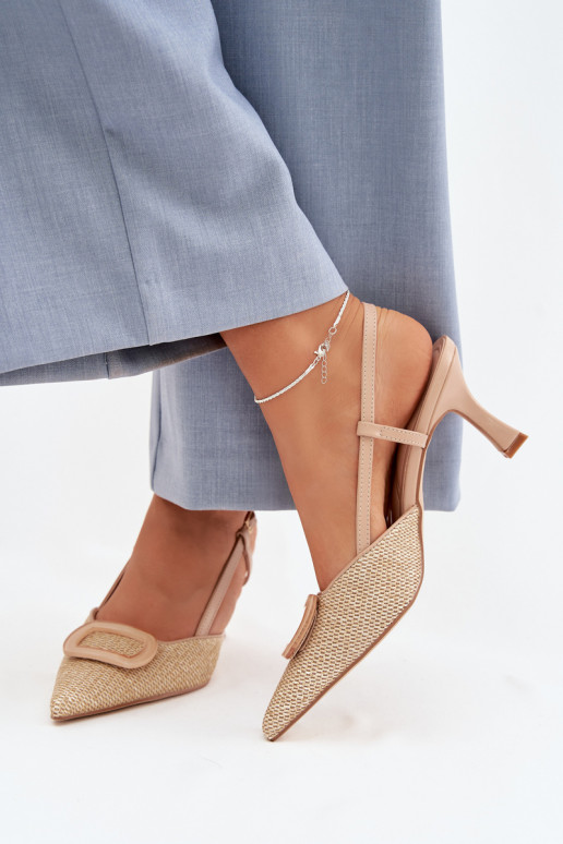 Sandały Damskie Na ObcasiewithOzdobnym Elementem Nude Eslina