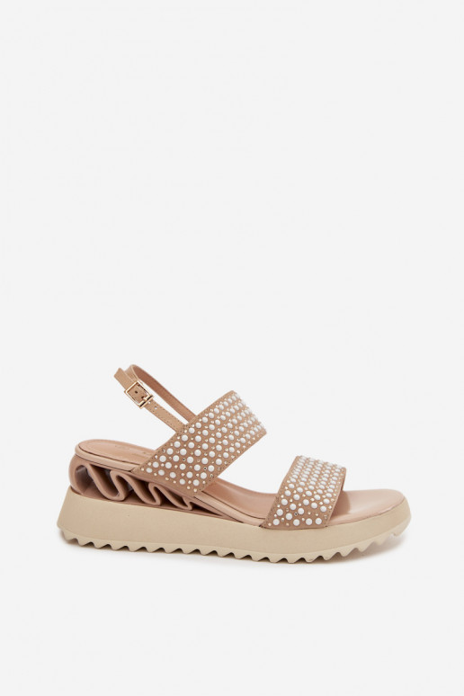 Leather Suede Sandals with Embellishment D&A CR61-3067 Beige