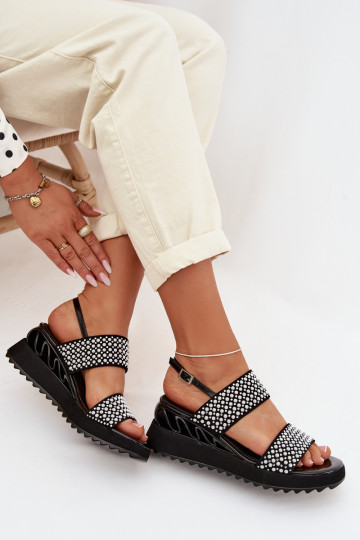 Leather Suede Sandals With Embellishment D&A CR61-3067 Black