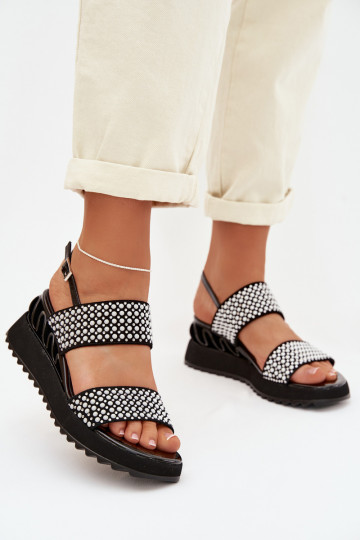 Leather Suede Sandals With Embellishment D&A CR61-3067 Black 2