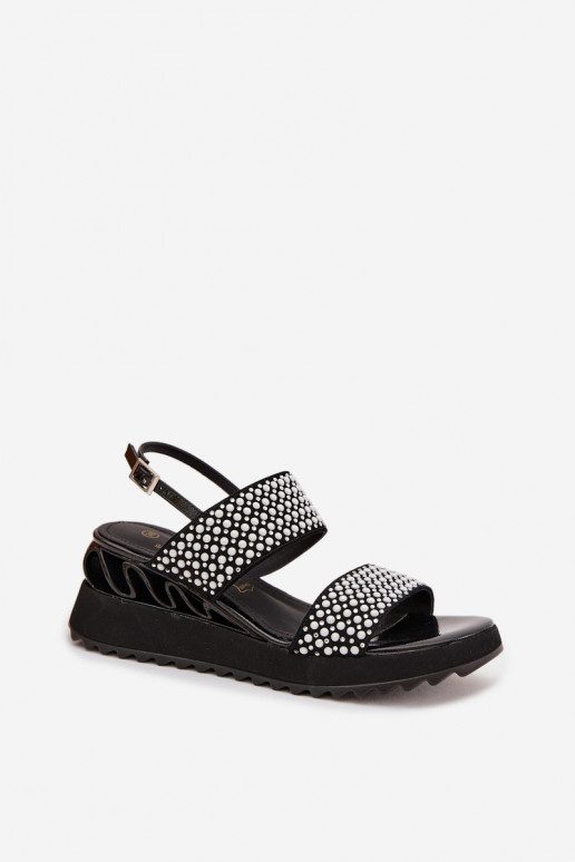 Leather Suede Sandals With Embellishment D&A CR61-3067 Black