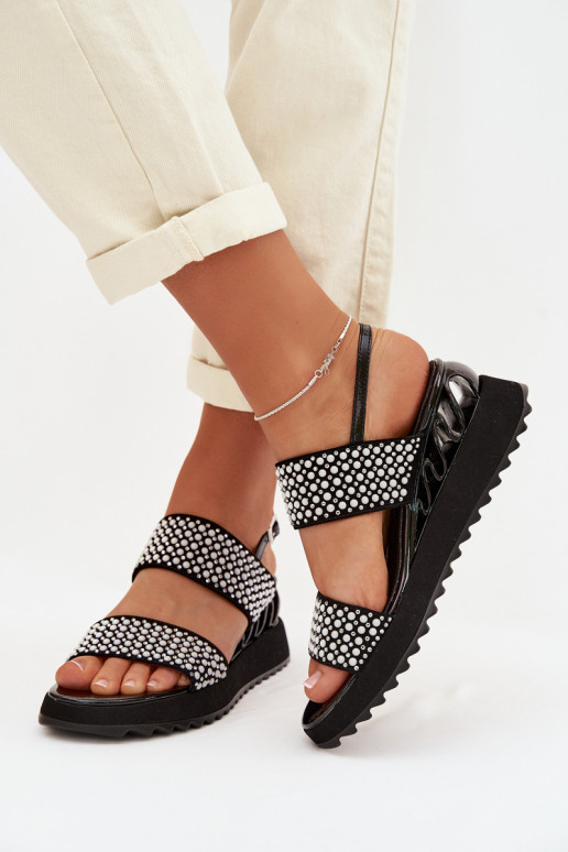 Leather Suede Sandals With Embellishment D&A CR61-3067 Black