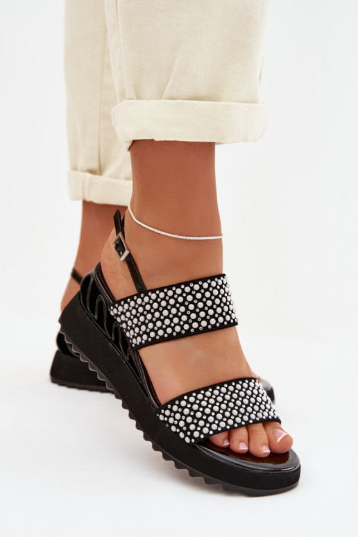 Leather Suede Sandals With Embellishment D&A CR61-3067 Black
