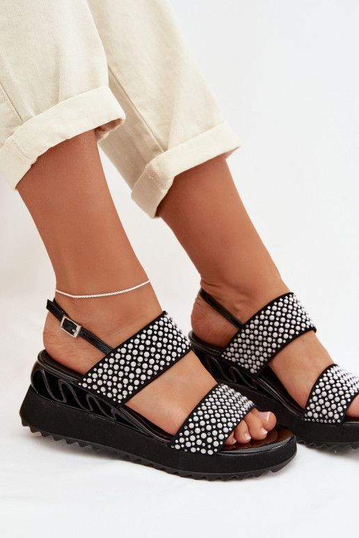 Leather Suede Sandals With Embellishment D&A CR61-3067 Black