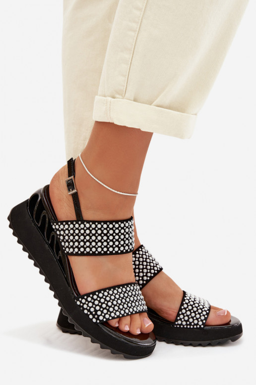 Leather Suede Sandals With Embellishment D&A CR61-3067 Black