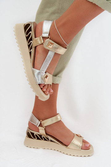 Leather Women's Platform Sandals D&A CR61-3078 Gold