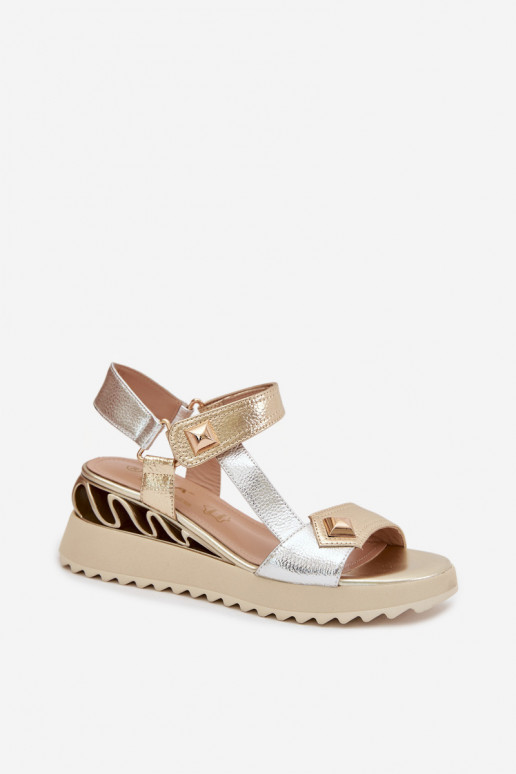 Leather Women's Platform Sandals D&A CR61-3078 Gold