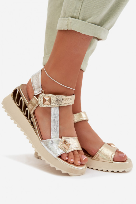 Leather Women's Platform Sandals D&A CR61-3078 Gold