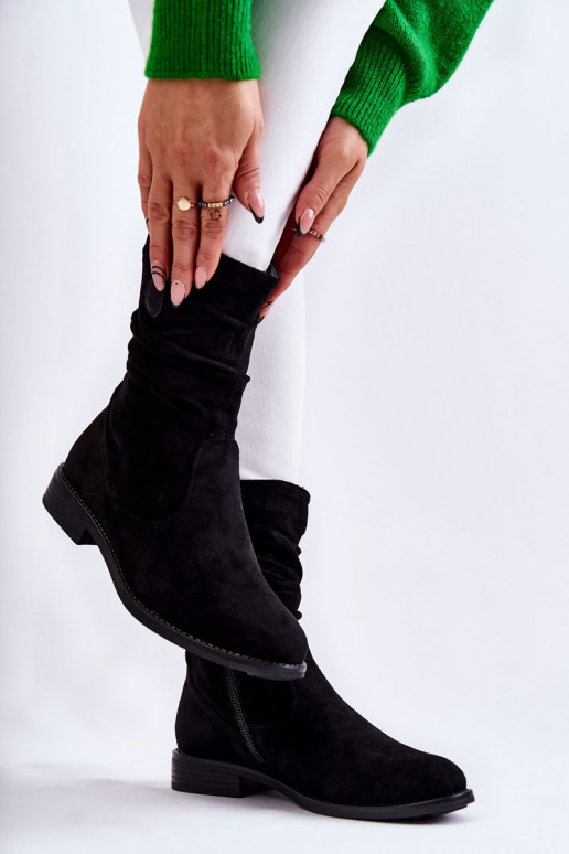 Women's Crinkled Suede Boots Black Joanne