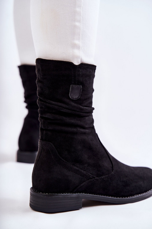 Women's Crinkled Suede Boots Black Joanne