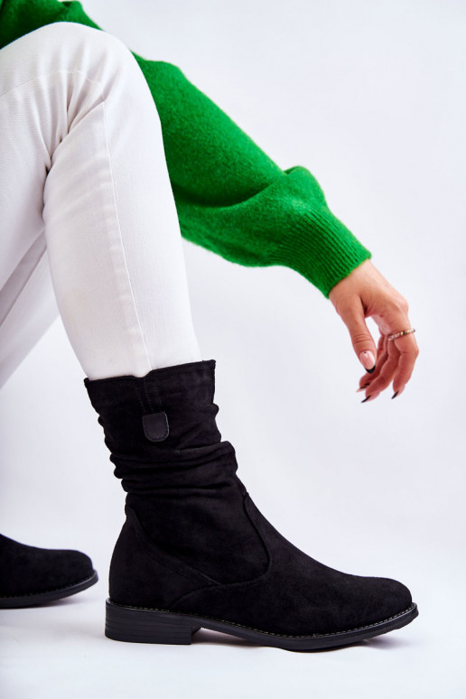 Women's Crinkled Suede Boots Black Joanne