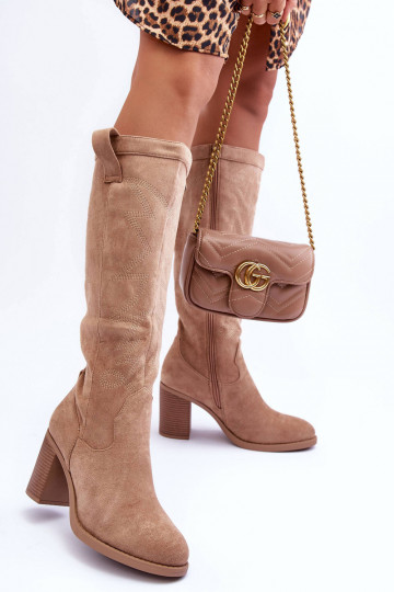 Women's Suede Boots on Heel Beige Khabira 2