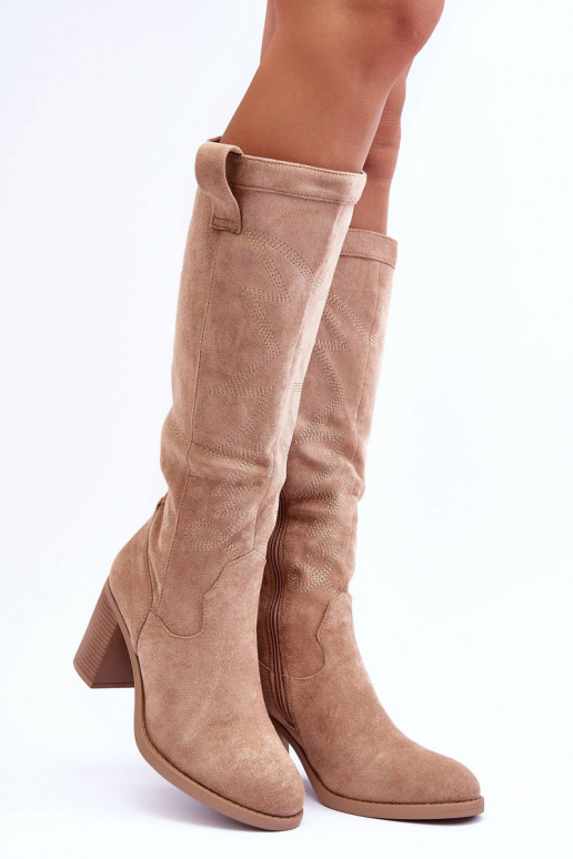 Women's Suede Boots on Heel Beige Khabira
