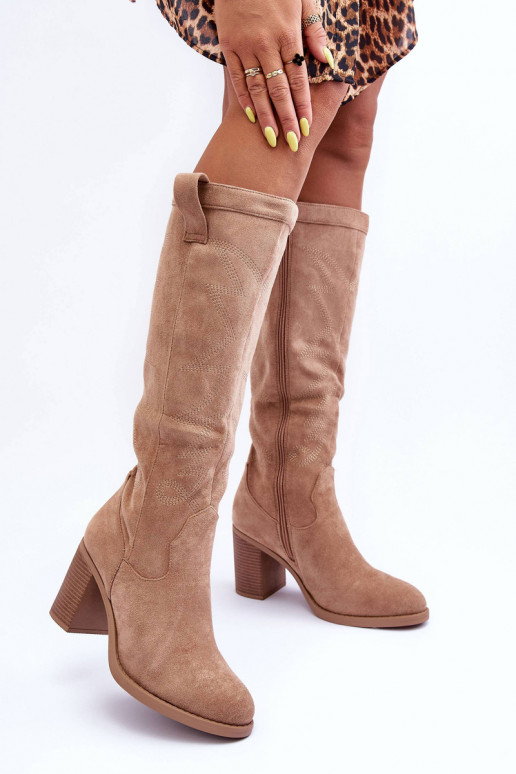 Women's Suede Boots on Heel Beige Khabira