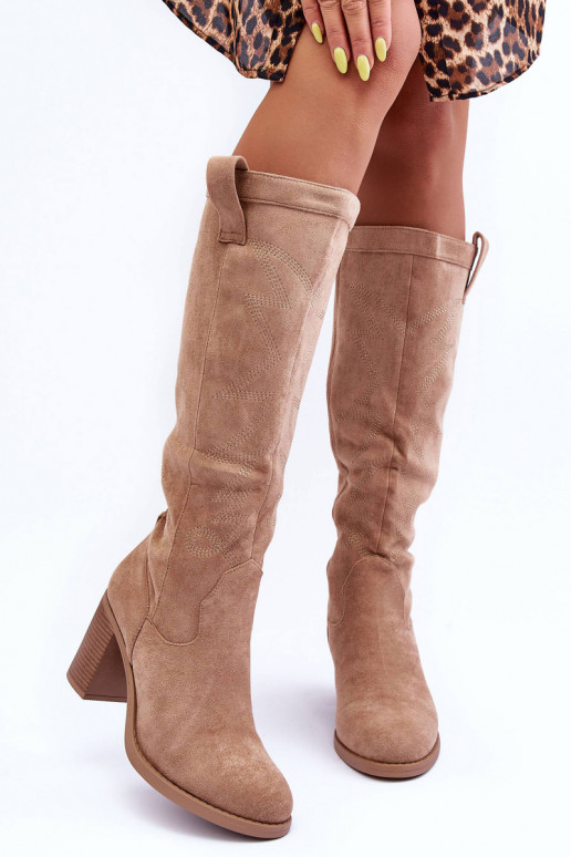 Women's Suede Boots on Heel Beige Khabira