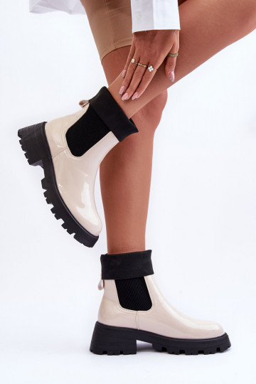 Women's Lacquered Ankle Boots Beige Pavo 2