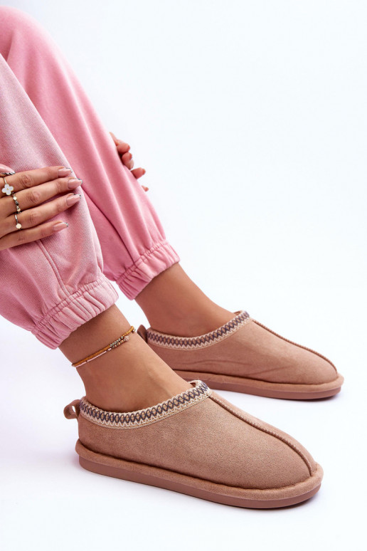 Women's Suede Slippers with Fur Beige Polinna