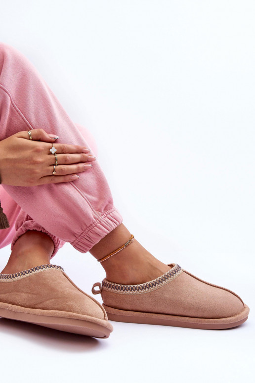 Women's Suede Slippers with Fur Beige Polinna