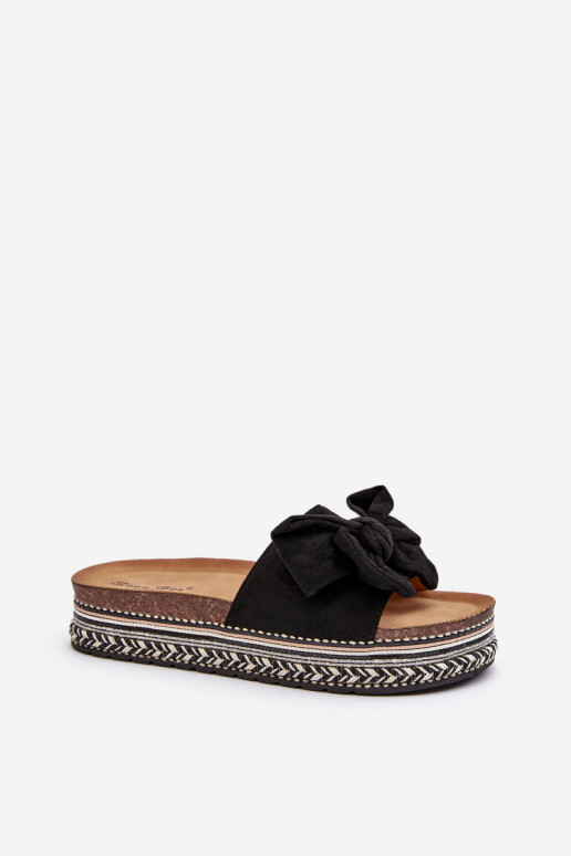 Women's Platform Sandals with Bow Black Evatria