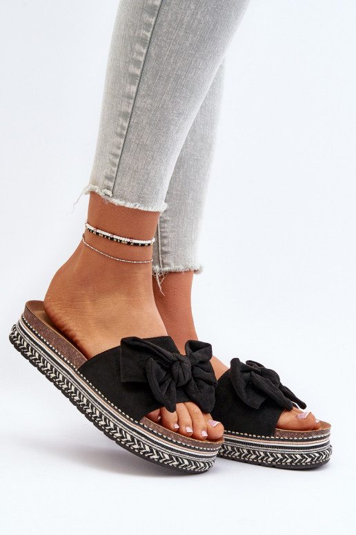 Women's Platform Sandals with Bow Black Evatria