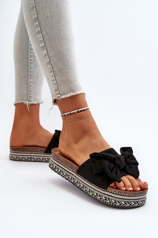 Women's Platform Sandals with Bow Black Evatria