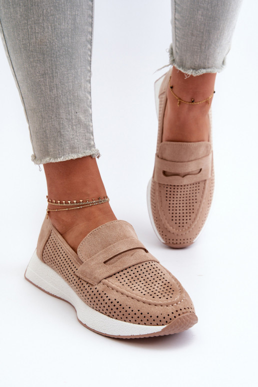 Women's Platform Moccasins in Beige Eco Suede Inesqua