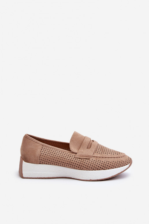 Women's Platform Moccasins in Beige Eco Suede Inesqua