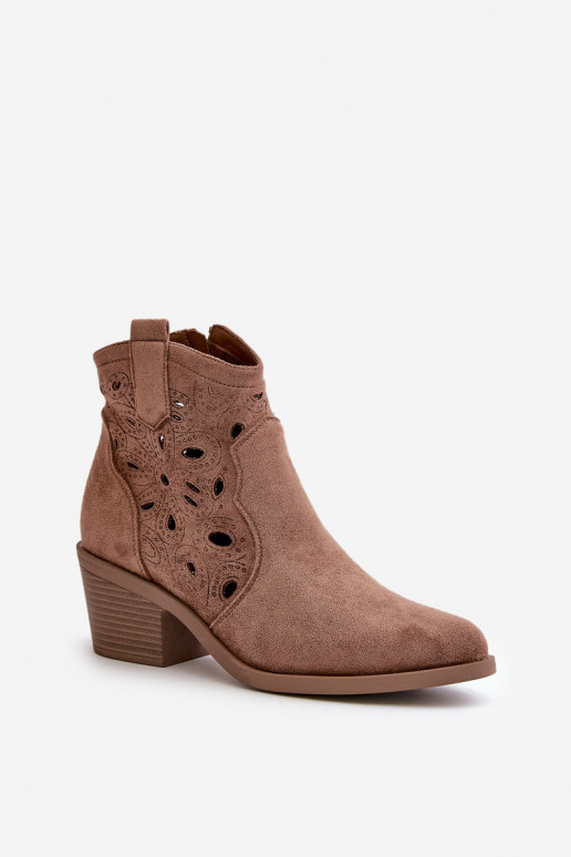 Women's Suede Perforated Ankle Boots Cowboy Brown S.Barski HY42-086
