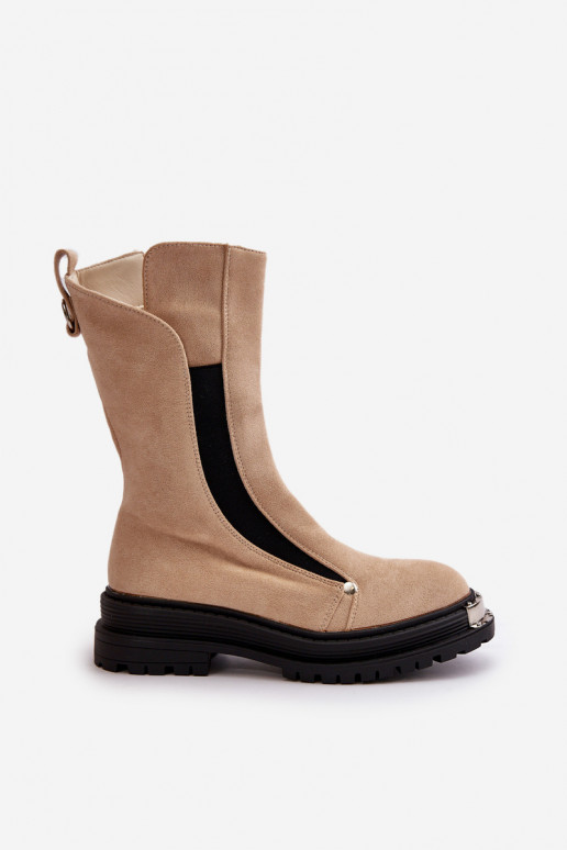 Suede Insulated Boots On Flat Heel Light Beige Palimra