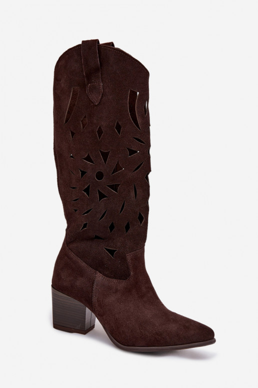 Openwork Boots Made of Natural Suede Zazoo 3167 Chocolate