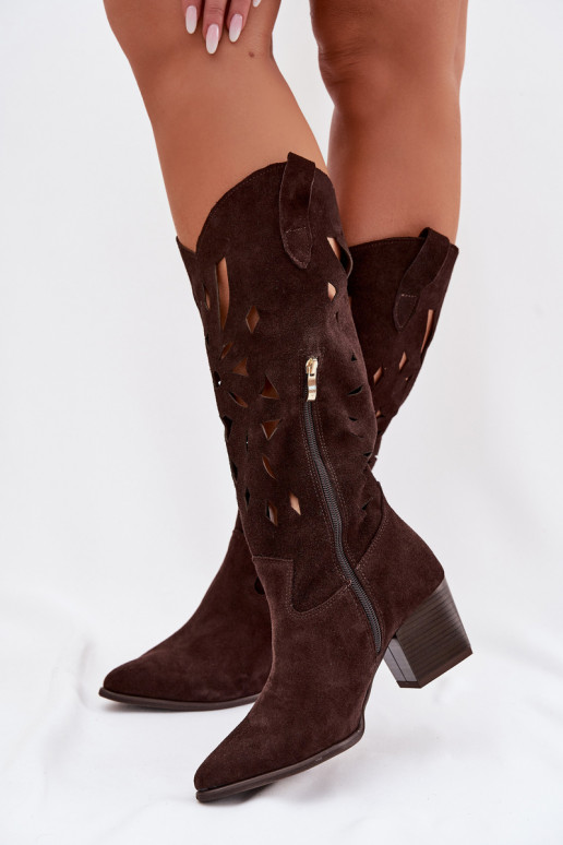 Openwork Boots Made of Natural Suede Zazoo 3167 Chocolate