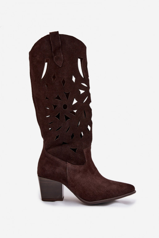 Openwork Boots Made of Natural Suede Zazoo 3167 Chocolate