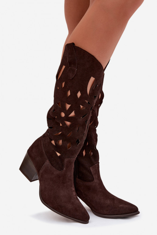 Openwork Boots Made of Natural Suede Zazoo 3167 Chocolate