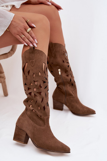 Openwork Boots Natural Suede Zazoo 3167 Dark Beige