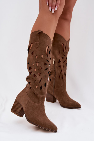Openwork Boots Natural Suede Zazoo 3167 Dark Beige 2