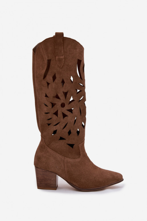 Openwork Boots Natural Suede Zazoo 3167 Dark Beige