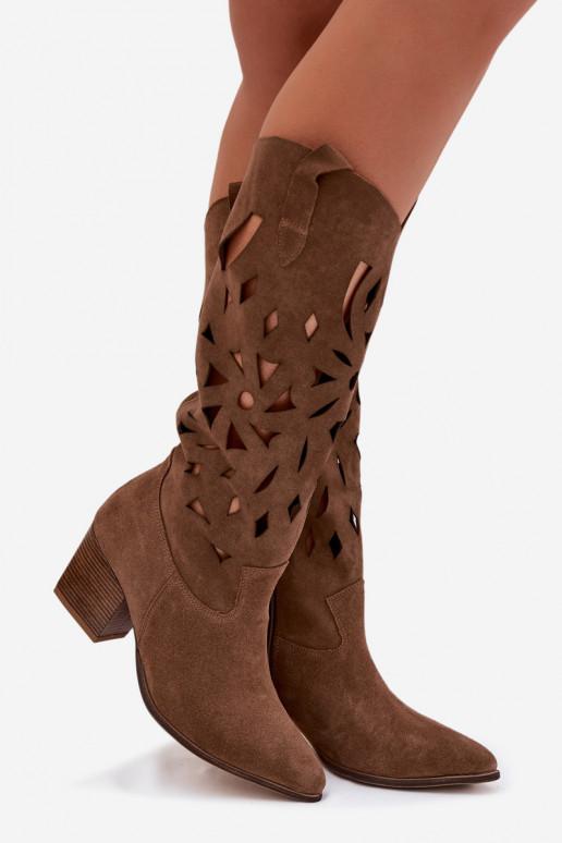 Openwork Boots Natural Suede Zazoo 3167 Dark Beige