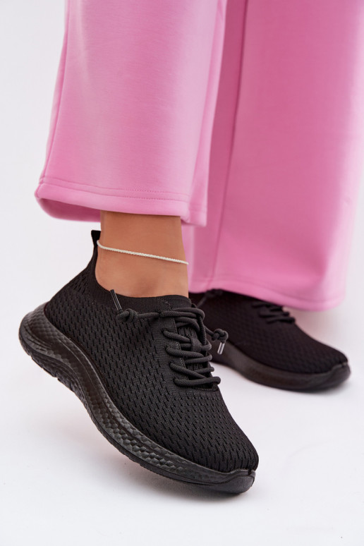 Materiałowe Buty Sportowe Damskie Czarne Carmivelle